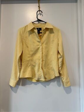Vintage Y2K SO George Butter Yellow Faux Suede Fitted Button Down Blouse – Small